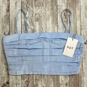 O.P.T One Pretty Time sz Small Blue Bandeau Pleated Crop Top Adjustable Straps